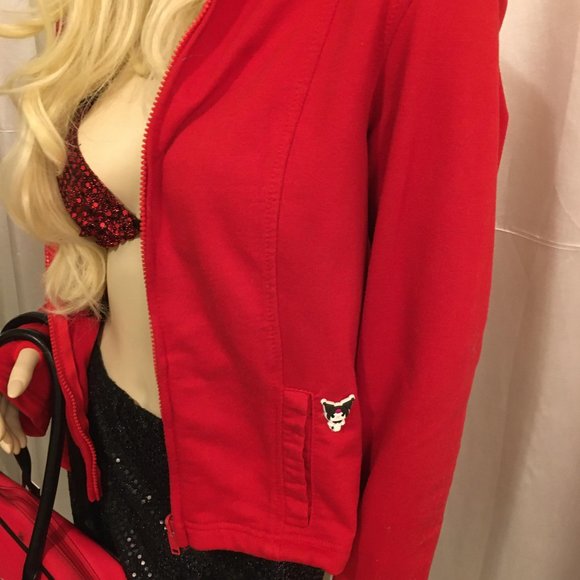 ADORABLE red y2k hoodie with meatllic horns removable tail and kuromi details! - Picture 5 of 16